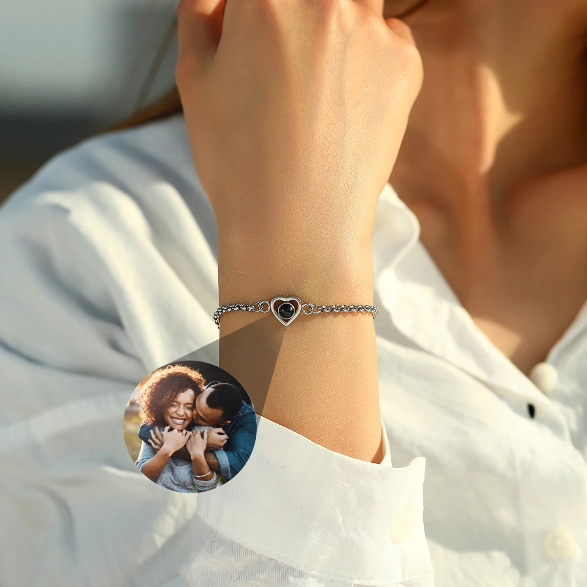 Personalized Photo Proyection Bracelet For Women Men Couple Gift  To Bond Love Jewelry